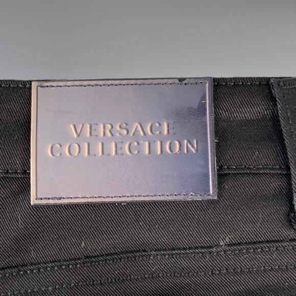 VERSACE COLLECTION Size 30 Donna Black Cotton Blend Studded Skinny Jeans - Picture 4 of 11